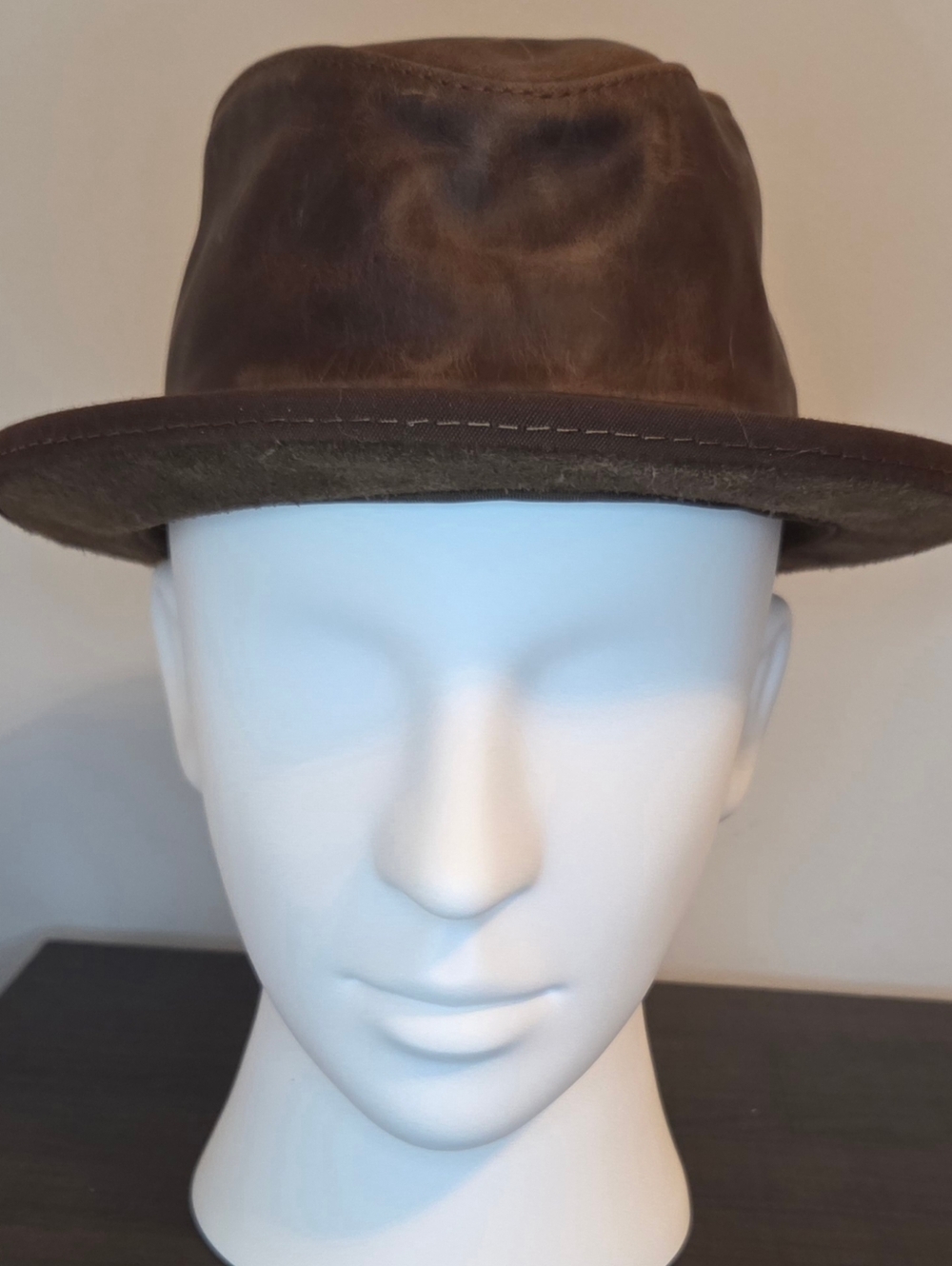 American Hat Makers Soho Leather Trilby Fedora Hat Brown Distressed USA Handmade